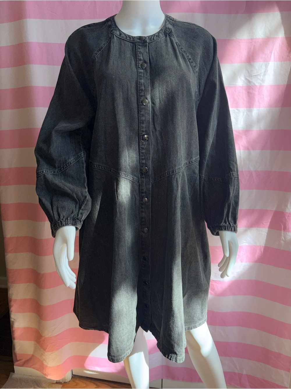 Time and Tru Black Denim Long Sleeve Button Front Dress XL 16-18 NWT